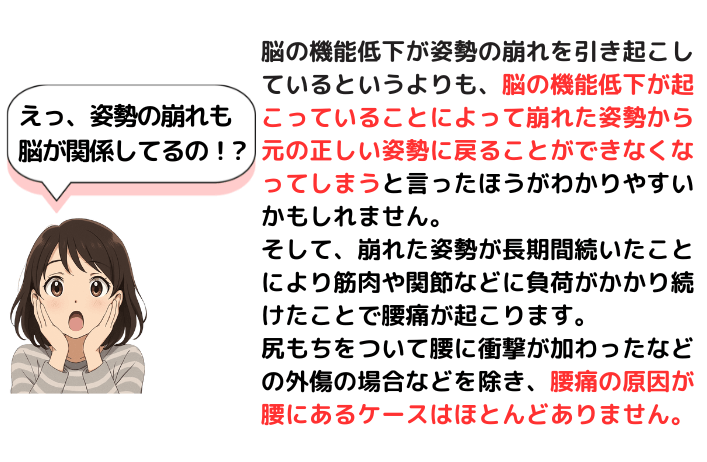 姿勢の崩れも脳の機能低下が原因